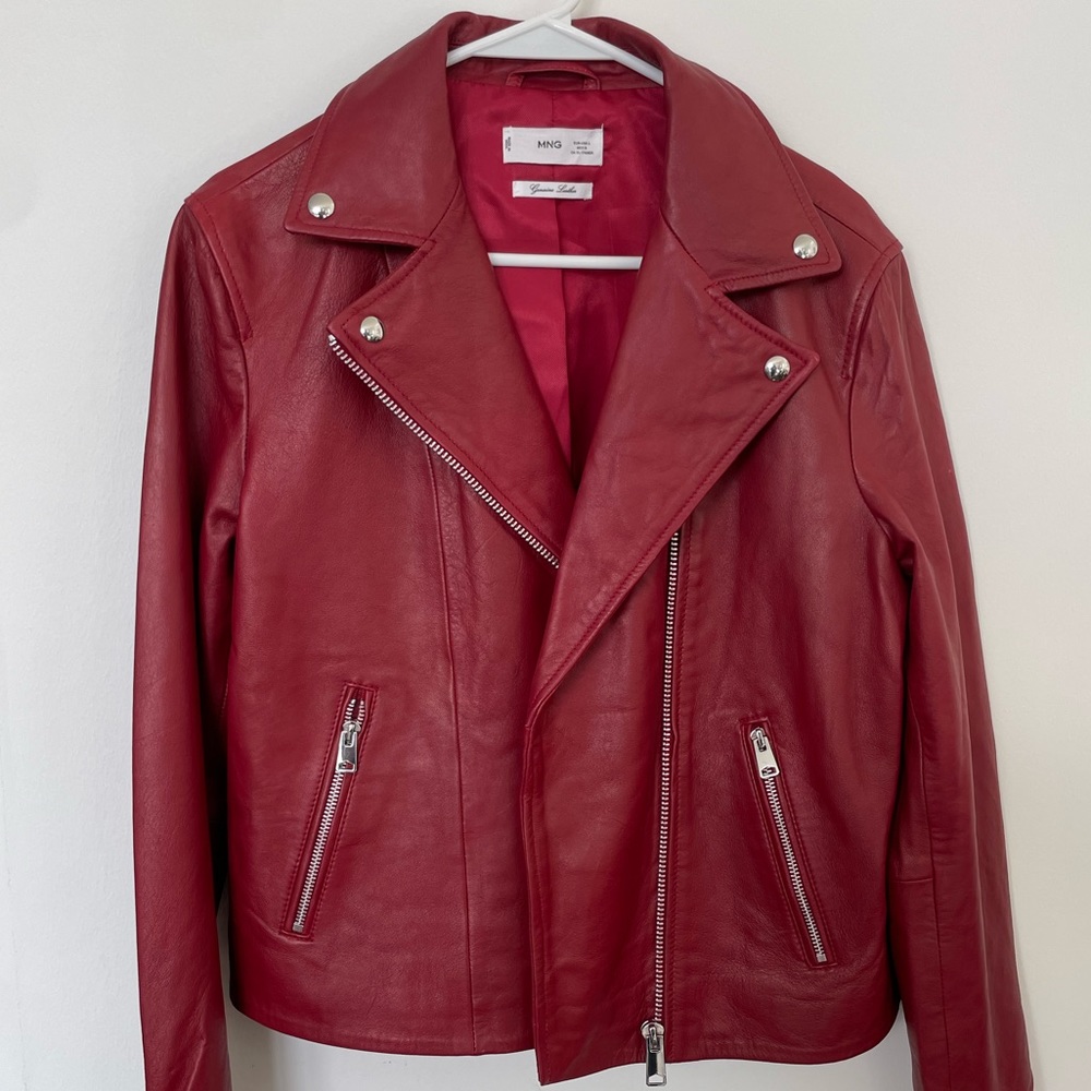 MANGO red leather biker jacket